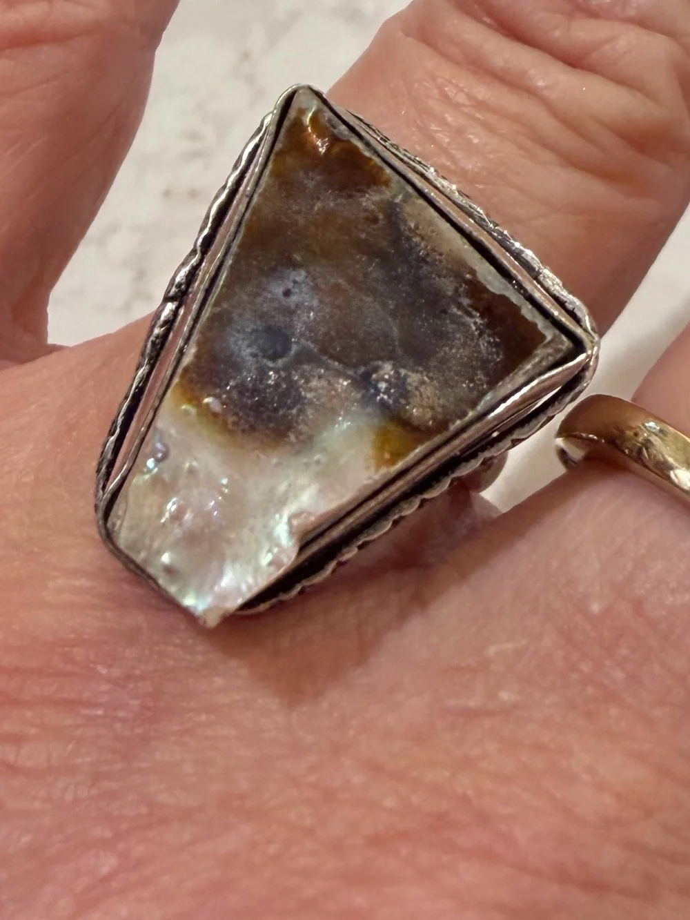 Vintage 925 Sterling Silver Fire Agate Triangle Statement Ring - Size 6